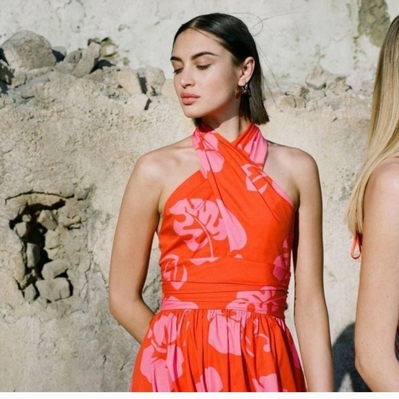 STAUD Red and Pink Backless Floral Dress - Picture 9 of 9